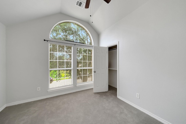 412 Belmont Ct, Lewisville, TX 75067 - unfurnished bedroom featuring lofted ceiling, carpet flooring, and a ceiling fan
