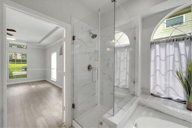 412 Belmont Ct, Lewisville, TX 75067 - bathroom with a marble finish shower and a bath