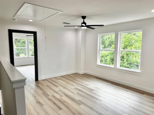 2328 Wavell St, Houston, TX 77088 - spare room with attic access, light wood finished floors, recessed lighting, and ceiling fan