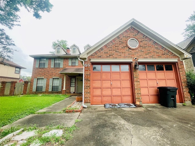 55 Sweetleaf Ct, Lake Jackson, TX 77566 - view of front of house featuring asphalt driveway, brick siding, a front yard, and an attached garage