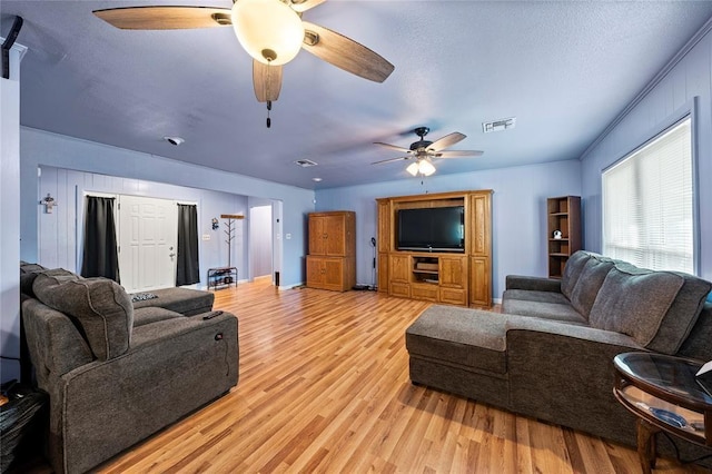 446 Norwood St, Marlin, TX 76661 - living room featuring ceiling fan and light wood-style flooring