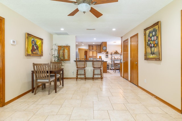 1211 Tall Pines Dr, Friendswood, TX 77546 - dining area with a ceiling fan and recessed lighting