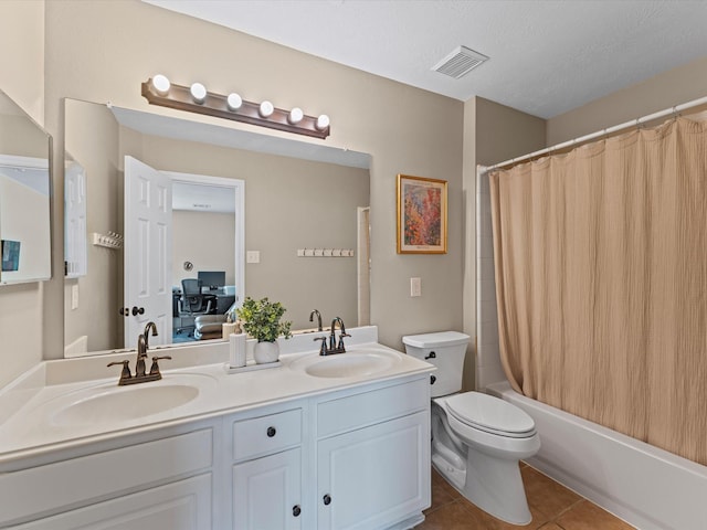 3139 Prairiestone Trail Ln, Katy, TX 77450 - full bath featuring double vanity, tile patterned flooring, shower / bath combo with shower curtain, and ensuite bathroom