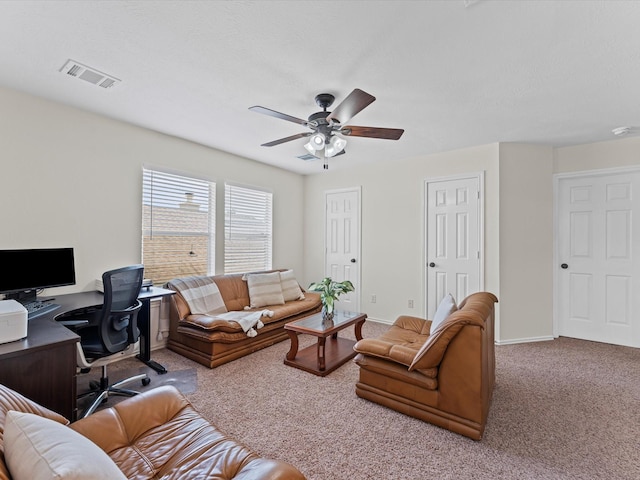 3139 Prairiestone Trail Ln, Katy, TX 77450 - carpeted living room with an office area and ceiling fan
