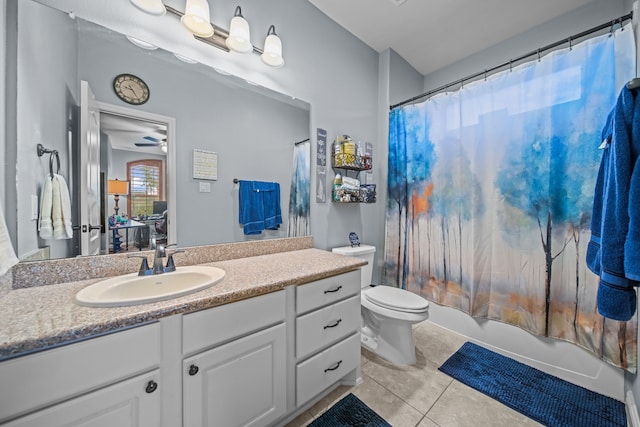 207 Fox Squirrel Ct, Pinehurst, TX 77362 - full bathroom with vanity, tile patterned flooring, shower / bath combo, and a ceiling fan