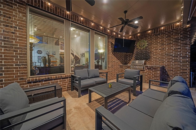 207 Fox Squirrel Ct, Pinehurst, TX 77362 - view of patio / terrace featuring outdoor lounge area, a ceiling fan, and grilling area