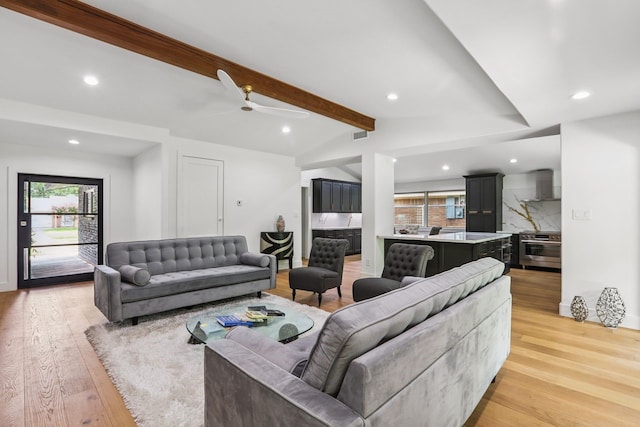 4543 Warm Springs Rd, Houston, TX 77035 - living room featuring light wood-style flooring, recessed lighting, and a ceiling fan