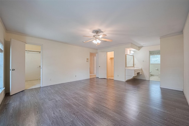 5318 Foresthaven Dr, Houston, TX 77066 - empty room with a ceiling fan, wood finished floors, and crown molding