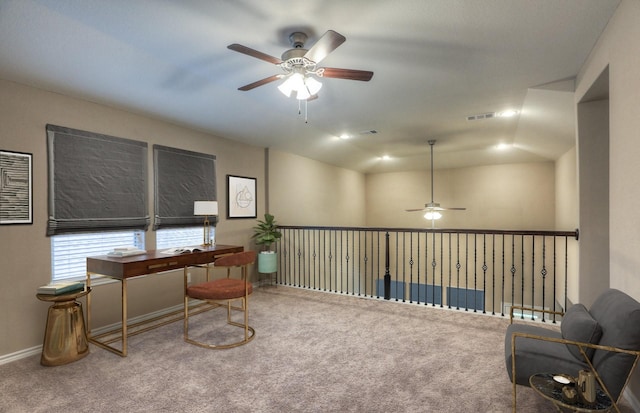 14577 Clementine Hall Dr, Conroe, TX 77378 - carpeted office with a ceiling fan and baseboards
