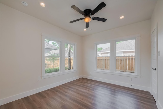 1026 W Cottage St, Houston, TX 77009 - unfurnished room featuring dark wood finished floors, recessed lighting, a smoke detector, and a ceiling fan