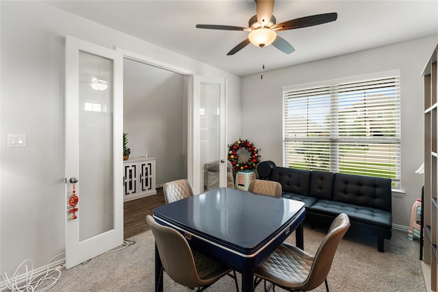 3919 Palmer Meadow Ct, Fulshear, TX 77494 - dining space featuring a ceiling fan and carpet flooring
