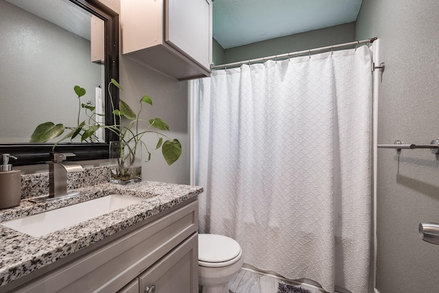 26752 Diamond Sq, Splendora, TX 77372 - bathroom with vanity, a shower with shower curtain, and marble finish floors