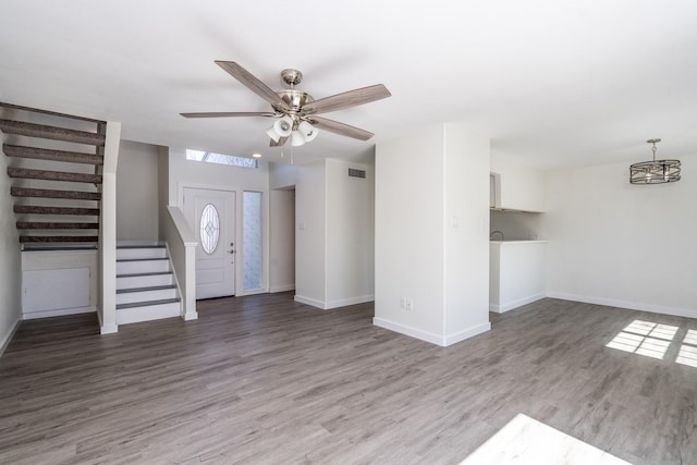 12239 Glenview Dr, Montgomery, TX 77356 - foyer entrance with stairs, wood finished floors, and a ceiling fan