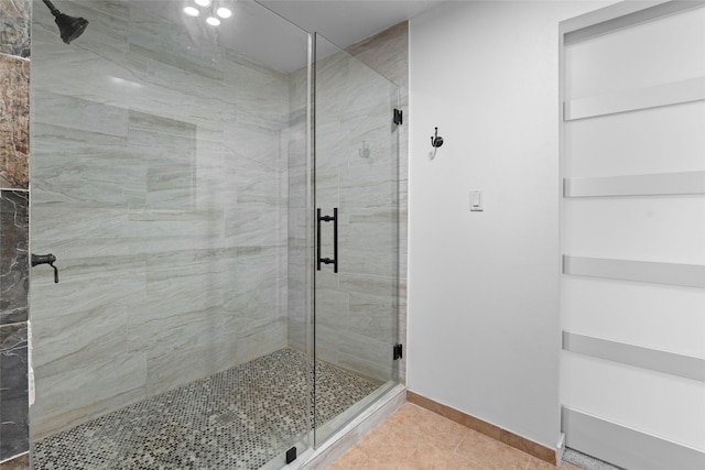 20523 Ranch Mill Ln, Cypress, TX 77433 - bathroom with a stall shower and tile patterned floors