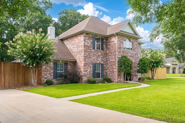 18988 Ocean Mist Ct, Montgomery, TX 77356 - view of front of property with a shingled roof, brick siding, and a chimney