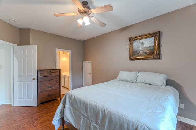 18988 Ocean Mist Ct, Montgomery, TX 77356 - bedroom featuring wood finished floors, ceiling fan, and connected bathroom