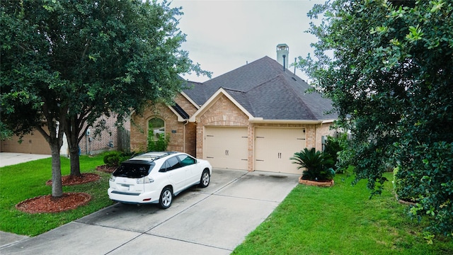 2627 Rosepoint Ct, Fresno, TX 77545 - view of front of house with roof with shingles, a garage, driveway, brick siding, and a front yard