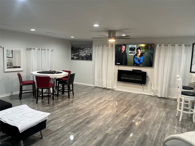 3140 Webster St, Houston, TX 77004 - dining room featuring recessed lighting, wood finished floors, and ceiling fan
