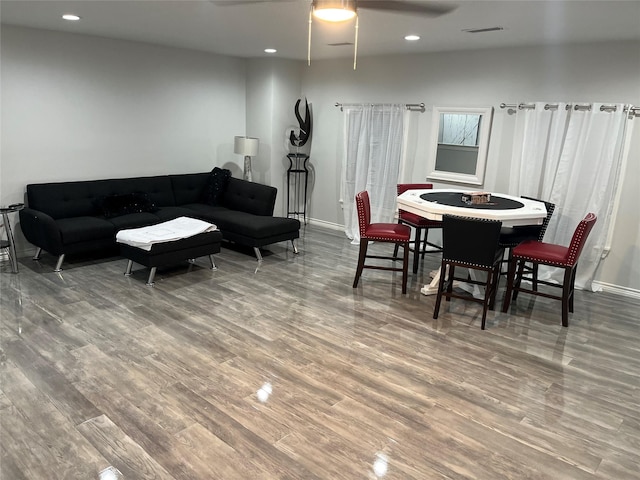3140 Webster St, Houston, TX 77004 - dining space featuring wood finished floors, recessed lighting, and ceiling fan