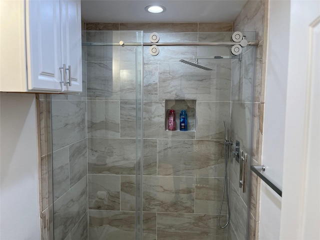3140 Webster St, Houston, TX 77004 - full bathroom with a stall shower and recessed lighting
