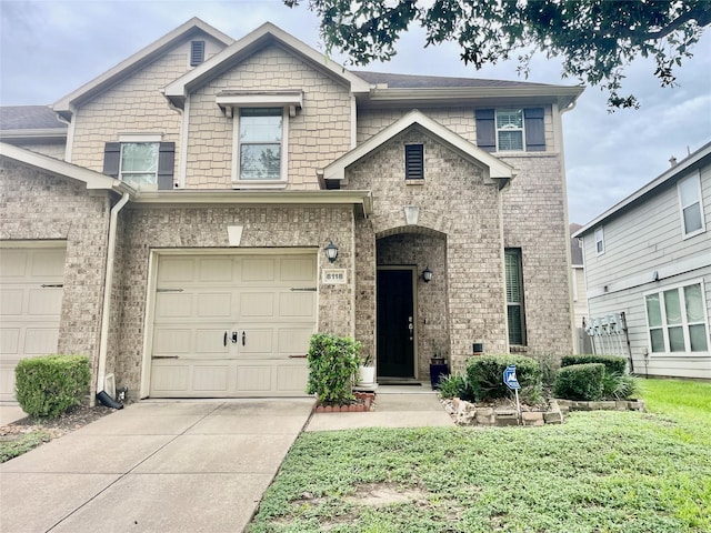 8118 Barnes Ridge Ln, Houston, TX 77072 - view of front of house featuring a front lawn, driveway, brick siding, and a garage