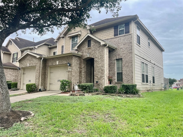 8118 Barnes Ridge Ln, Houston, TX 77072 - view of front facade with concrete driveway, a front lawn, brick siding, and a garage
