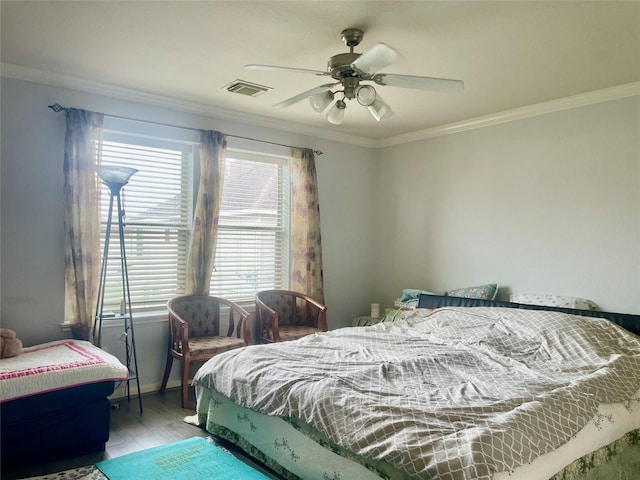 8118 Barnes Ridge Ln, Houston, TX 77072 - bedroom featuring light wood-type flooring, crown molding, and ceiling fan