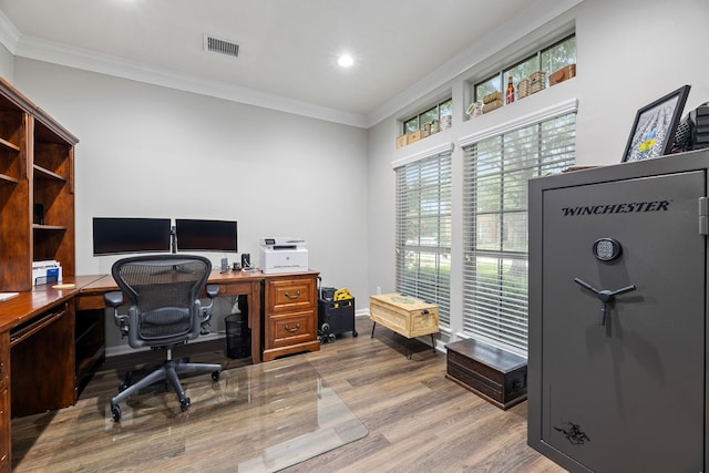 2006 Scarlet Trail Ct, Katy, TX 77494 - home office featuring ornamental molding, wood finished floors, and recessed lighting