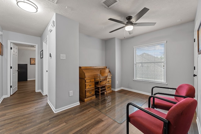2006 Scarlet Trail Ct, Katy, TX 77494 - sitting room with wood finished floors, ceiling fan, a textured ceiling, and an office area