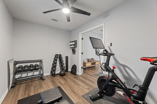 2006 Scarlet Trail Ct, Katy, TX 77494 - workout room featuring ceiling fan and wood finished floors