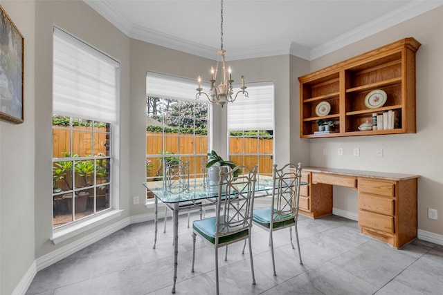 12715 Havant Cir, Houston, TX 77077 - dining space featuring a chandelier, crown molding, and built in study area