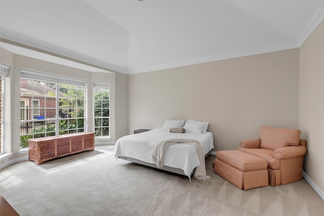 12715 Havant Cir, Houston, TX 77077 - carpeted bedroom with vaulted ceiling and ornamental molding