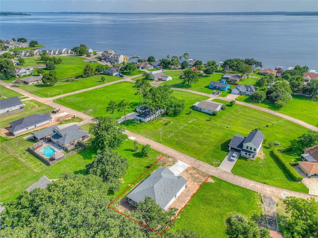 175 Echo Ln, Livingston, TX 77351 - aerial view of residential area with a large body of water and property parcel outlined