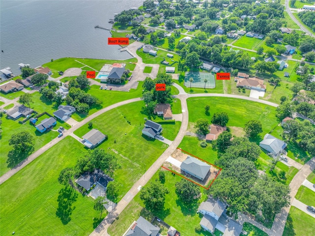 175 Echo Ln, Livingston, TX 77351 - aerial perspective of suburban area featuring a nearby body of water and property parcel outlined