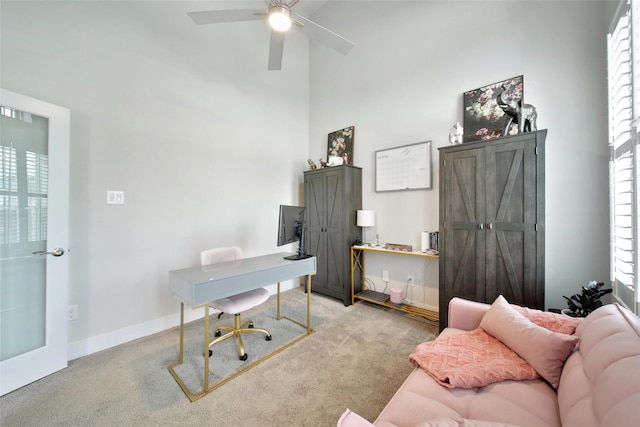 3140 Red Buckeye Ln, Conroe, TX 77301 - carpeted office with a high ceiling and ceiling fan