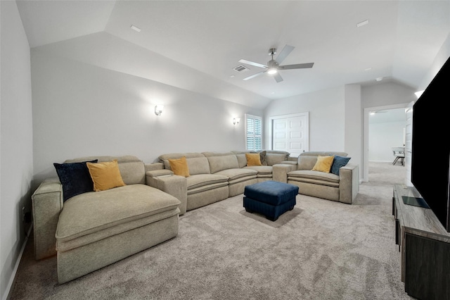 3140 Red Buckeye Ln, Conroe, TX 77301 - carpeted living room with lofted ceiling and ceiling fan