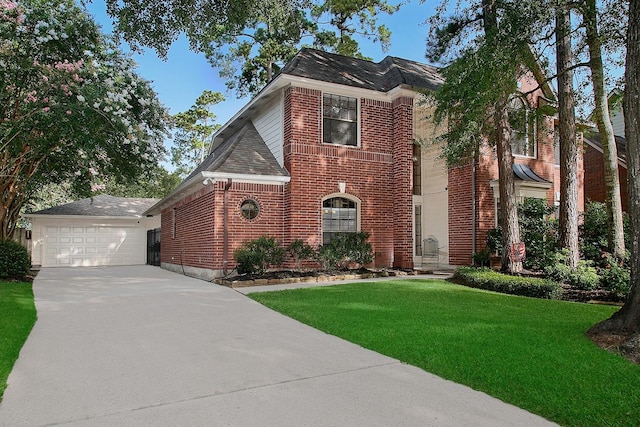 15 Amber Sky Pl, The Woodlands, TX 77381 - view of front of property featuring brick siding, a front yard, and concrete driveway
