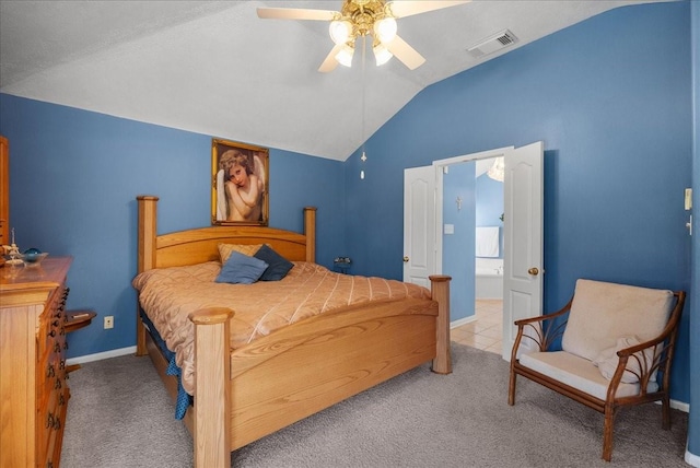 10002 Dawn Brook Dr, Pearland, TX 77584 - bedroom featuring lofted ceiling, carpet, and a ceiling fan