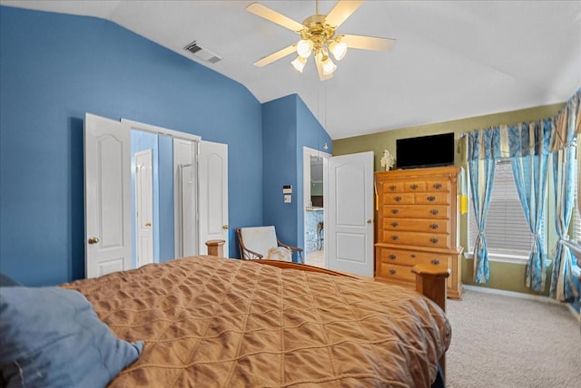 10002 Dawn Brook Dr, Pearland, TX 77584 - carpeted bedroom featuring lofted ceiling and ceiling fan