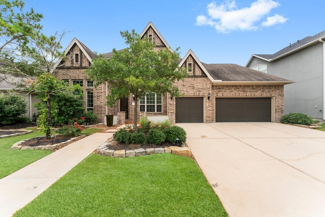 4038 Sabine Valley Trl, Spring, TX 77386 - view of front facade featuring a front lawn, brick siding, concrete driveway, and a garage