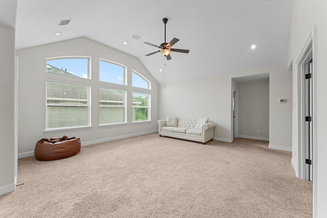 4038 Sabine Valley Trl, Spring, TX 77386 - sitting room with carpet floors, a ceiling fan, vaulted ceiling, and recessed lighting