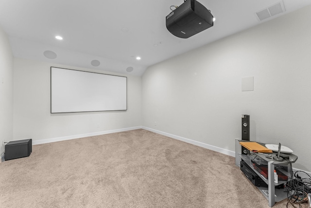4038 Sabine Valley Trl, Spring, TX 77386 - home theater room with carpet flooring, recessed lighting, and vaulted ceiling