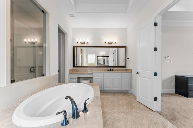 4038 Sabine Valley Trl, Spring, TX 77386 - full bath featuring vanity, a stall shower, and a bath