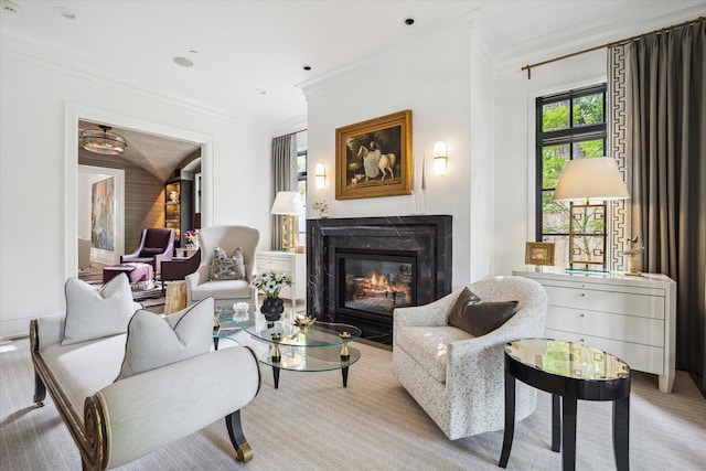 10825 Smithdale Rd, Houston, TX 77024 - living room featuring crown molding and a high end fireplace