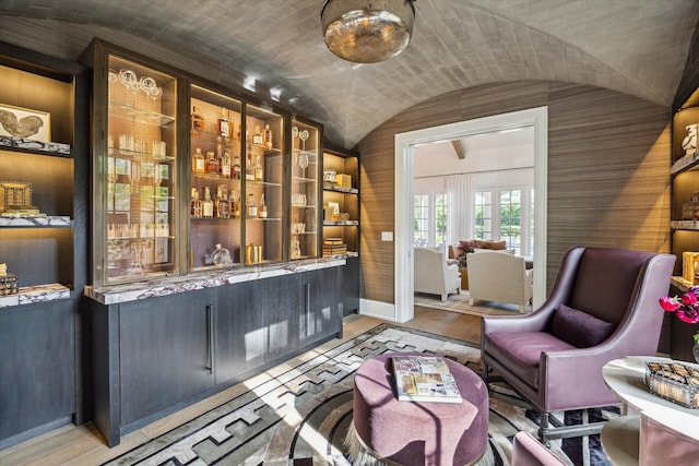 10825 Smithdale Rd, Houston, TX 77024 - sitting room featuring lofted ceiling and wood finished floors