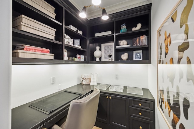 10825 Smithdale Rd, Houston, TX 77024 - office featuring built in desk and ornamental molding