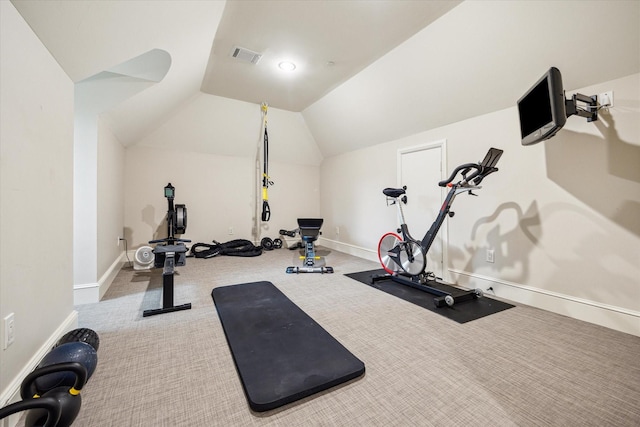 10825 Smithdale Rd, Houston, TX 77024 - exercise area featuring carpet and lofted ceiling