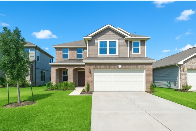2019 Damasi Ln, Fresno, TX 77545 - traditional home with brick siding, an attached garage, concrete driveway, and a front lawn