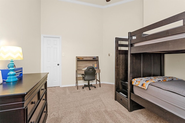 26642 Becker Pines Ln, Katy, TX 77494 - carpeted bedroom featuring ornamental molding, an office area, and a high ceiling