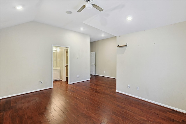 1423 Meadow Lakes Dr, Sugar Land, TX 77479 - spare room with ceiling fan, wood finished floors, vaulted ceiling, and recessed lighting